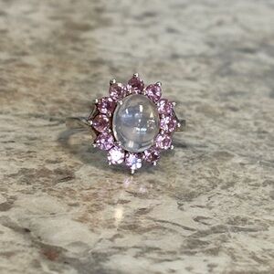 925 Sterling Silver Size 8 Pink & Colorless Moonstone Ring